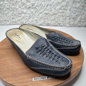 Sardini Blue Leather Loafer Flat Slides Slip on Mules Heels Women's Size‎ 7M